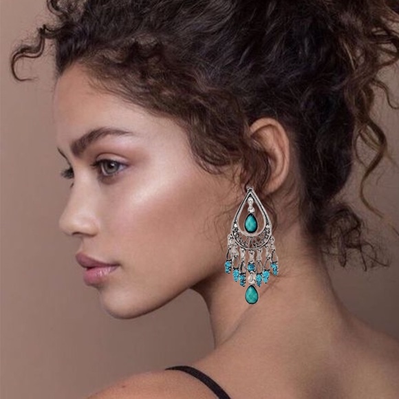 BRAND NEW/HANDMADE BY ME Sterling Silver & Teal Glass Beaded Chandelier Earrings - Picture 6 of 8